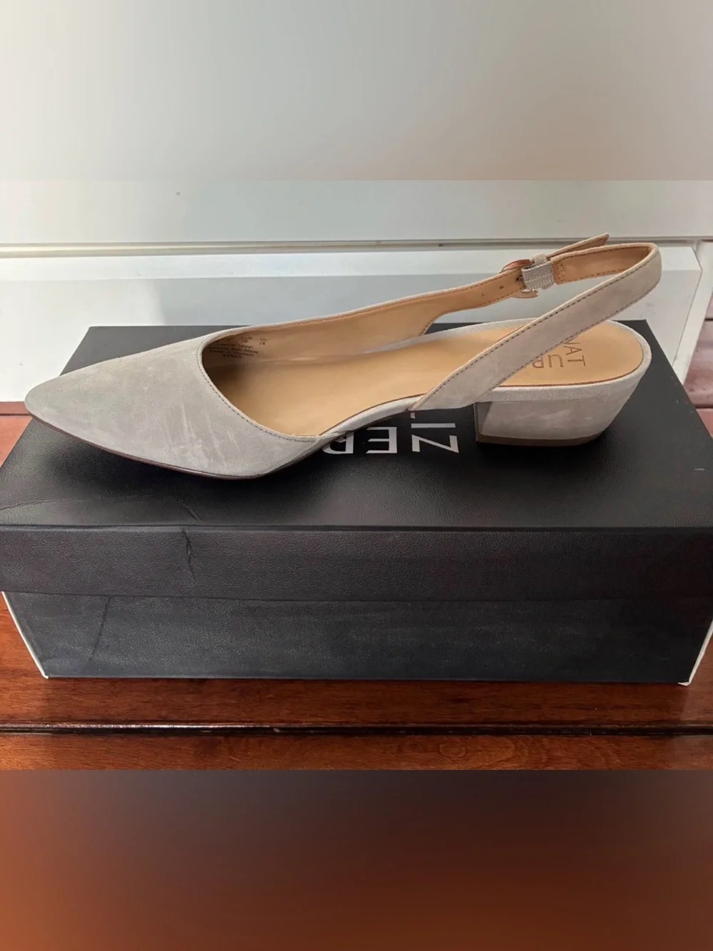 Naturalizer Banks Slingback Pumps | Grey Suede Block Heel | Size 9